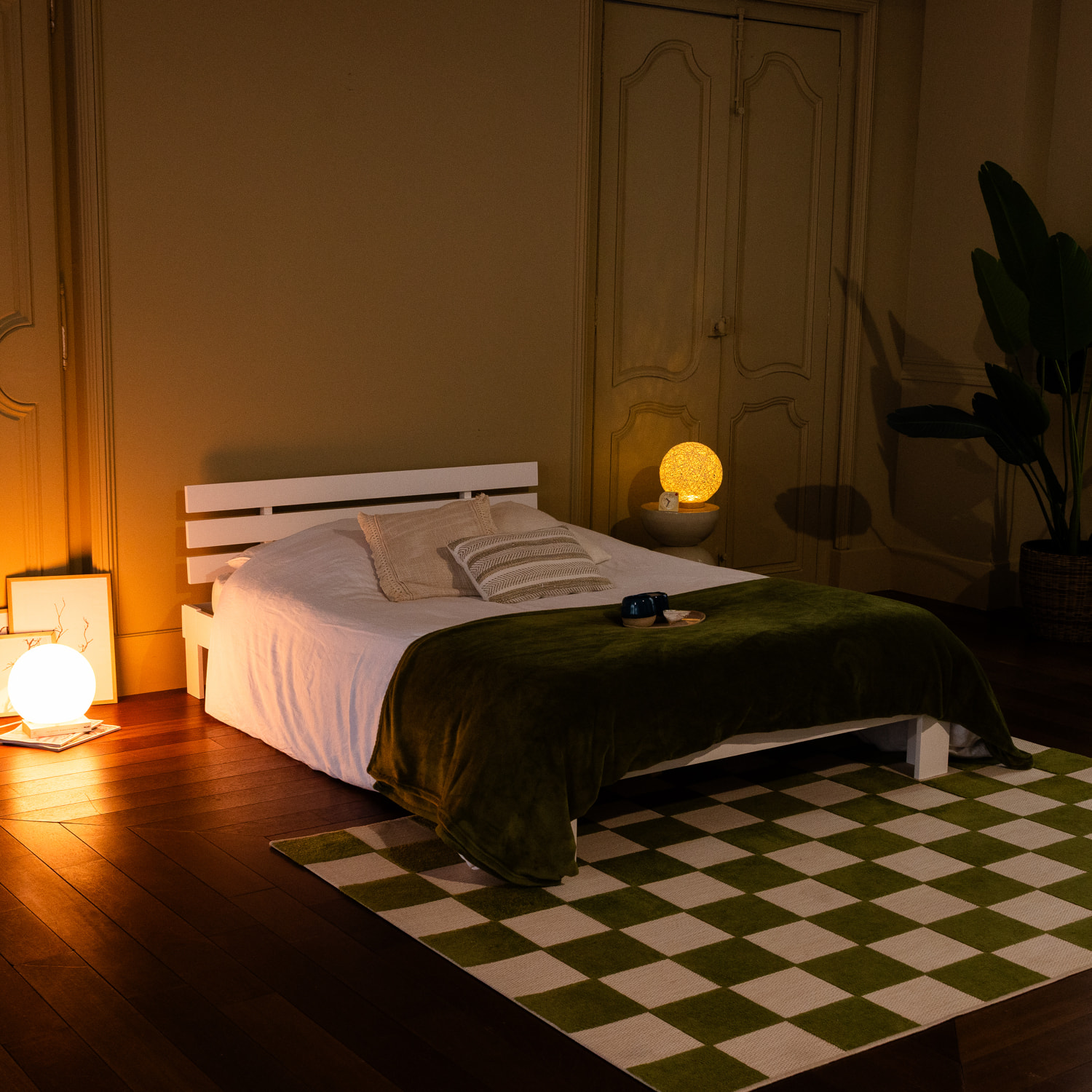 Lit en bois avec tête de lit 140x200cm blanc FINN