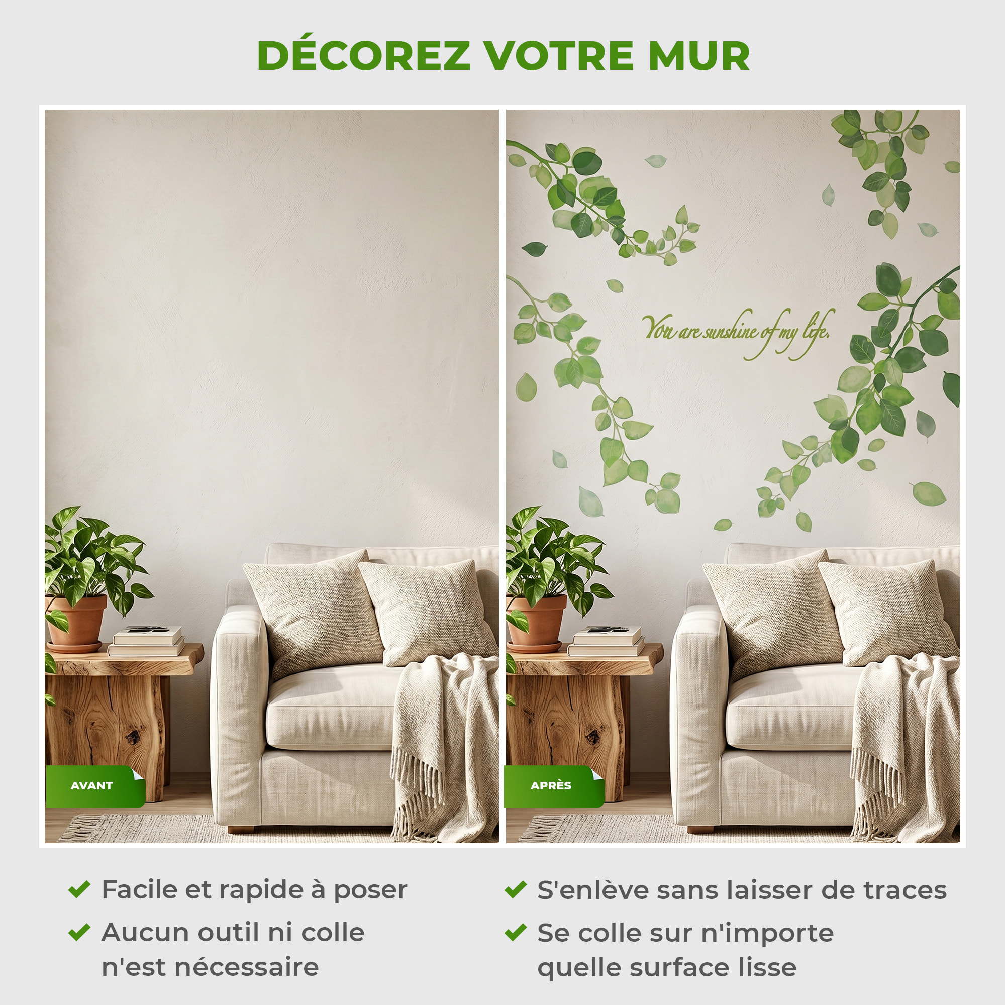 Stickers Muraux décoration adhésifs Feuilles de Lierre