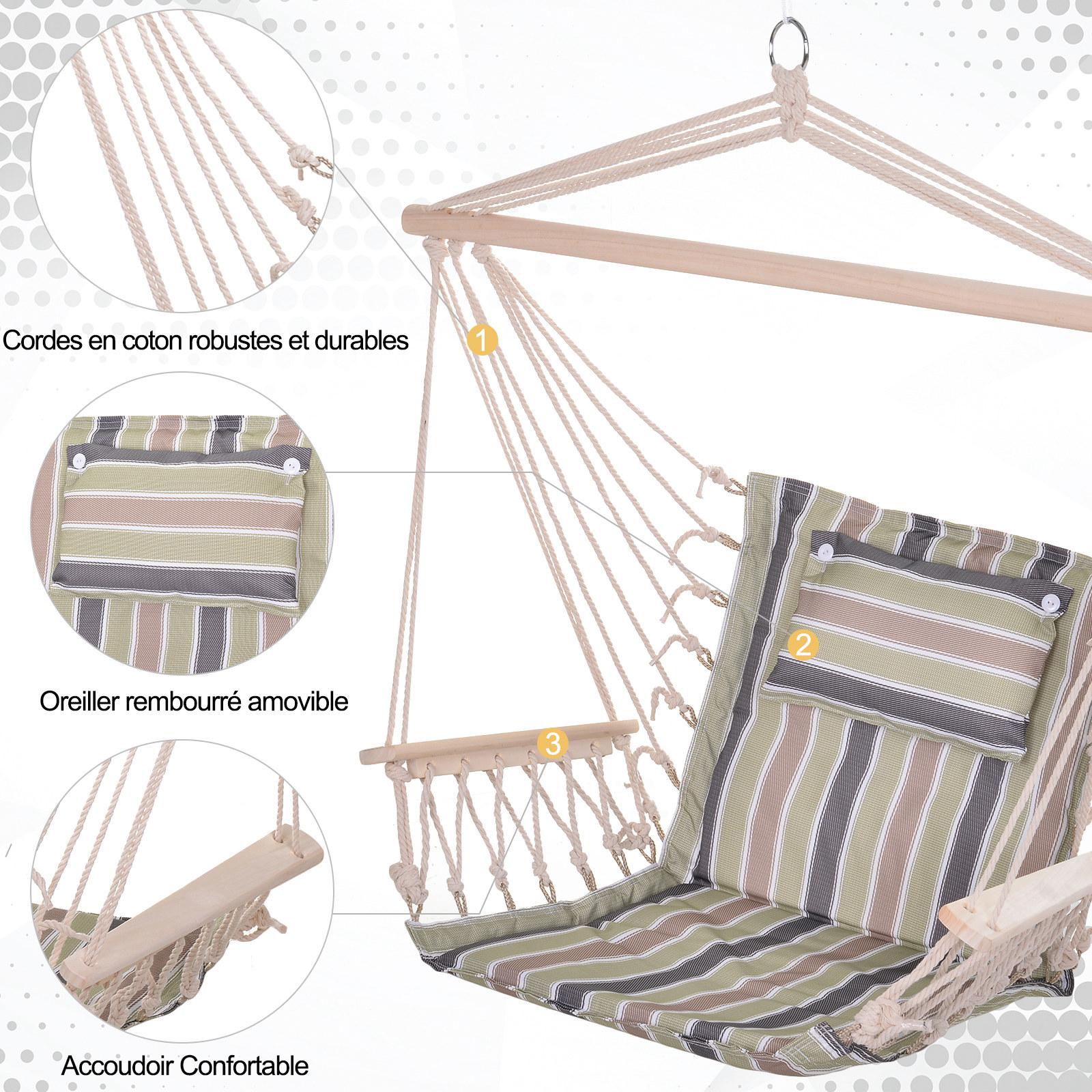 Chaise suspendue hamac de voyage respirant portable dim. 100L x 49l x 106H cm coton macramé polyester multicolore rayé