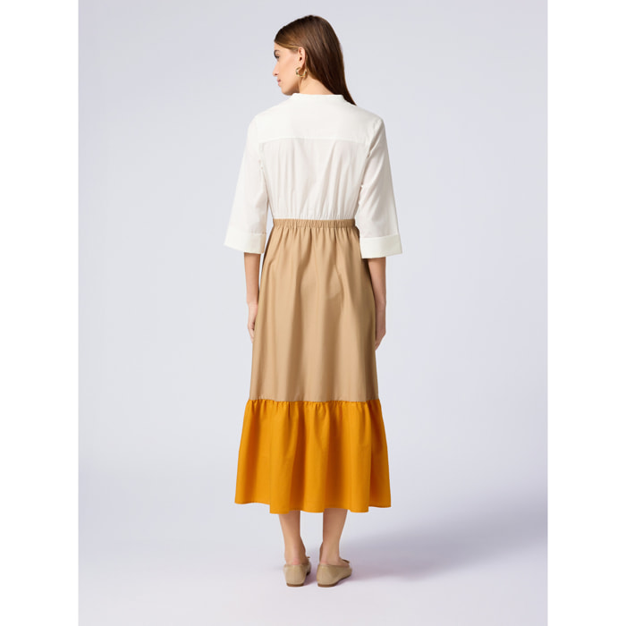 Oltre - Vestido largo color block - Naranja sol