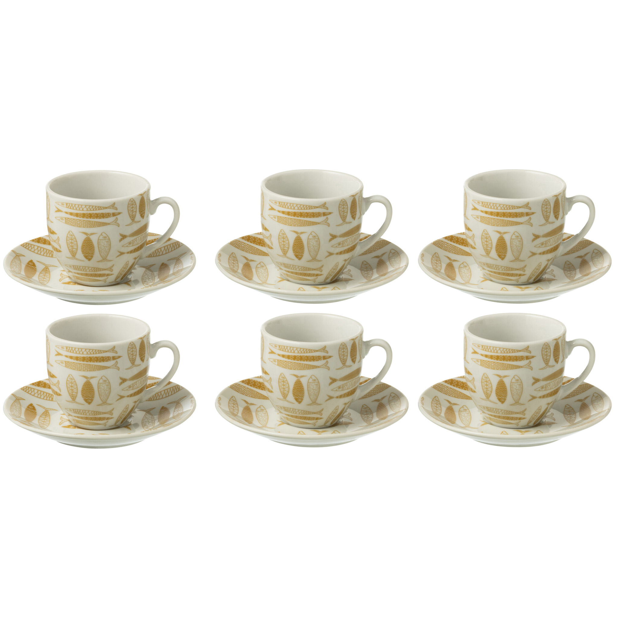 J-Line tasse + sous-tasse Poisson - céramique - marron - boîte de 6