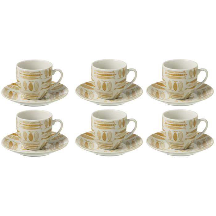 J-Line tasse + sous-tasse Poisson - céramique - marron - boîte de 6