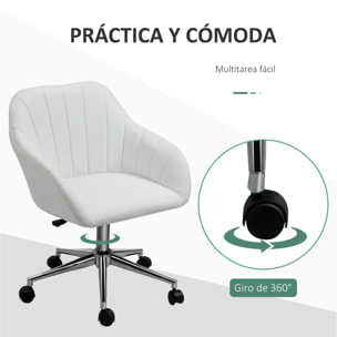 Silla de Oficina Ergonómica Silla de Escritorio Giratoria con Altura Ajustable Respaldo y Reposabrazos de Piel Sintética Carga 120 kg 60x59x79-89 cm Blanco