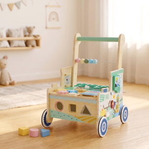 Chariot de marche en bois trotteur bébé multi-activités