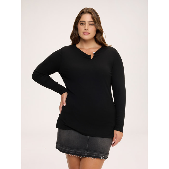 Fiorella Rubino - T-shirt in jersey con dettaglio sullo scollo - Nero