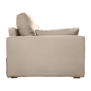 Canapé 3 pl TRESSIN 190 cm fixe tissu coton Taupe - 100% déhoussable - Fab. France