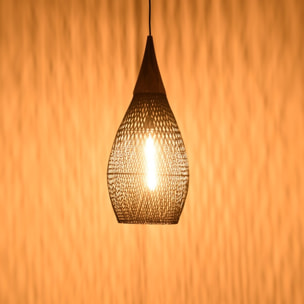 SIXTINE - Suspension 'goutte' 35x35cm en rotin couleur noire et teck