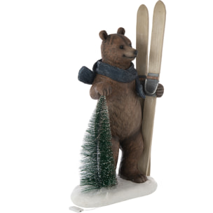 J-Line figurine Ours Arbre + Ski - polyrésine - mix - LED