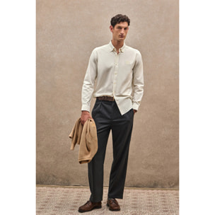 Camicia ecrù, regular fit, con colletto abbottonato e logo Polo Club