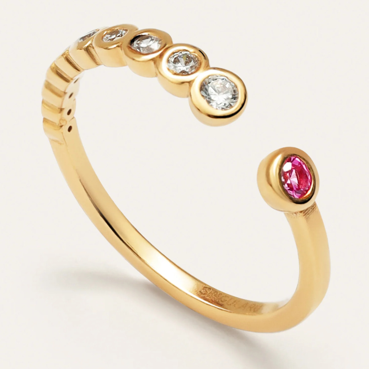 Anello Pebble Rosa Argento Placcato Oro