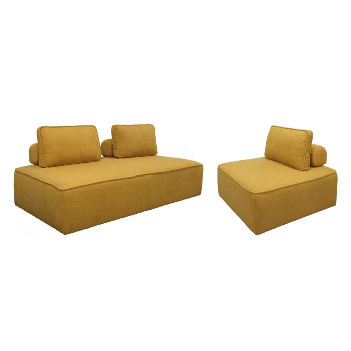 Ensemble chauffeuses pour canapé modulable 3 places bouclette moutarde - Bao