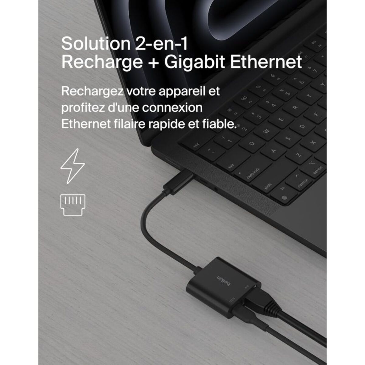 Adaptateur BELKIN USB-C vers ethernet + recharge 100W