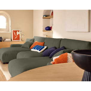 Pivoine - canapé panoramique en U - 7 places - convertible avec coffre - en velours côtelé - Vert