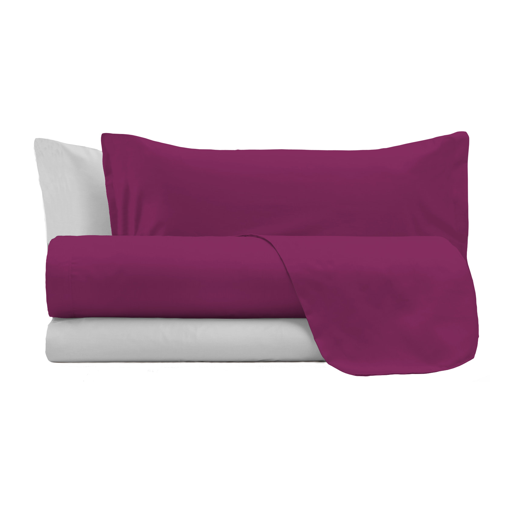 COMPLETO LETTO NATURAL COLOR, 100% Cotone, Made in Italy - FUCSIA/GRIGIO CHIARO
