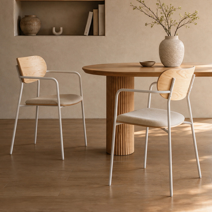 Lot de 2 chaises en tissu beige et placage en bois clair - Marine