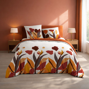 Parure de lit 3 pièces 100 % coton imprimé à motif floral housse + taies - Rouge