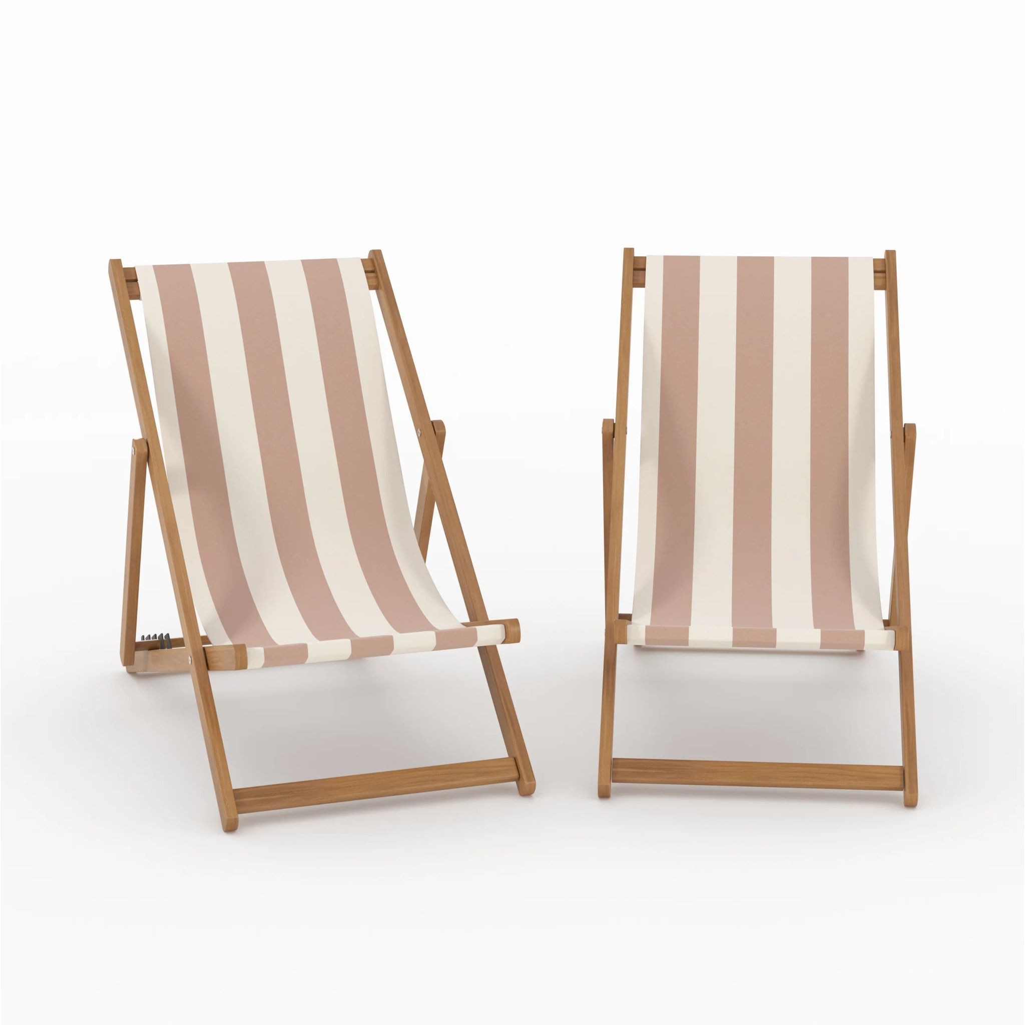 Lot de 2 chiliennes de jardin en acacia et tissu rayé écru et taupe - Bohol