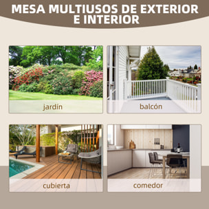 Mesa de Jardín de Madera Mesa de Terraza Exterior 110x60x65 cm con Patas en Forma de Rueda Carga 100 kg Mesa para Exterior Patio Madera Carbonizada