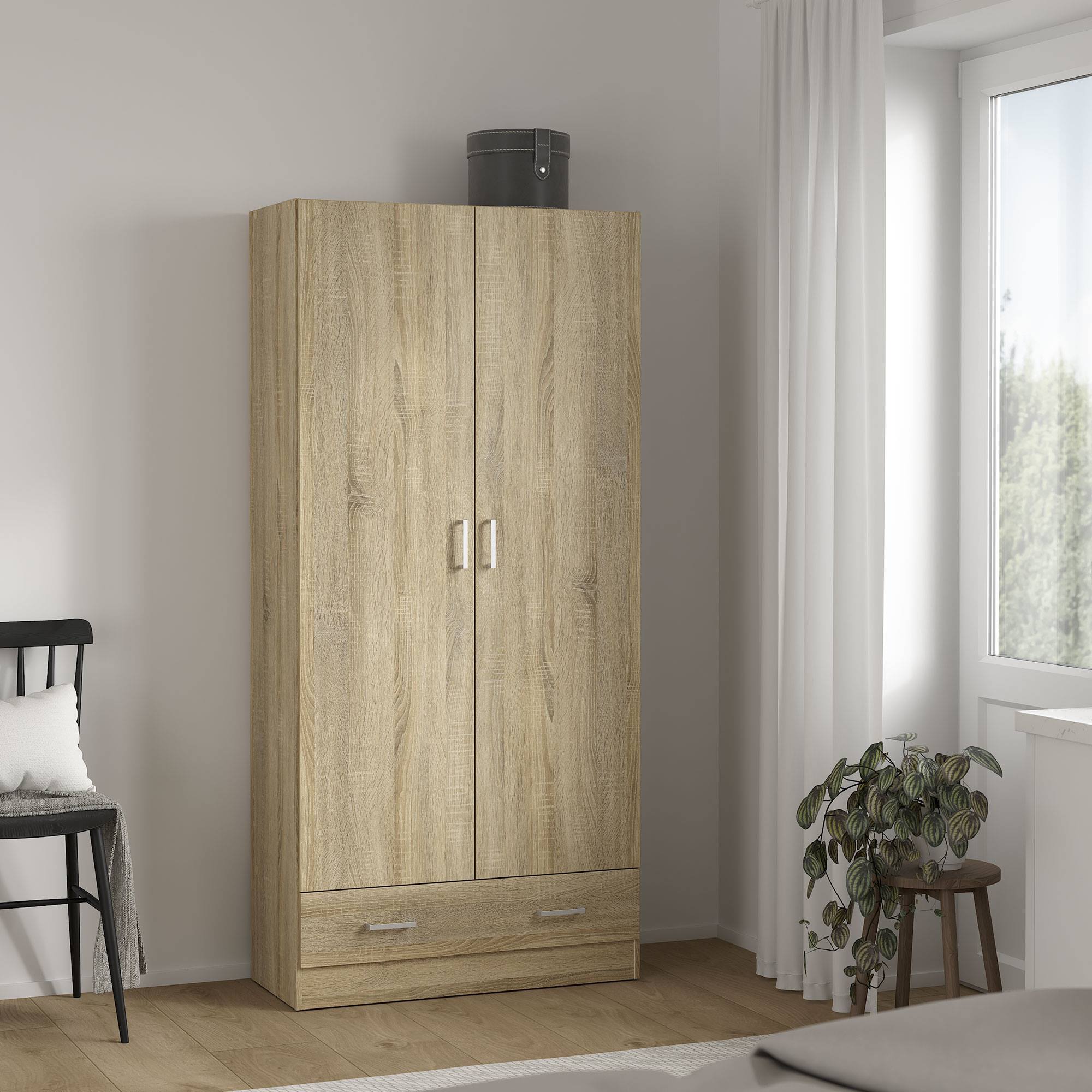 Armario duero con 2 puertas y 1 cajón estructura de roble 79,4x35,7x170,4cm