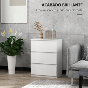 Cómoda con 3 Cajones Cómoda de Dormitorio Moderno con Diseño Anti-vuelco Cajonera para Salón Pasillo 55x34x75 cm Blanco Brillo