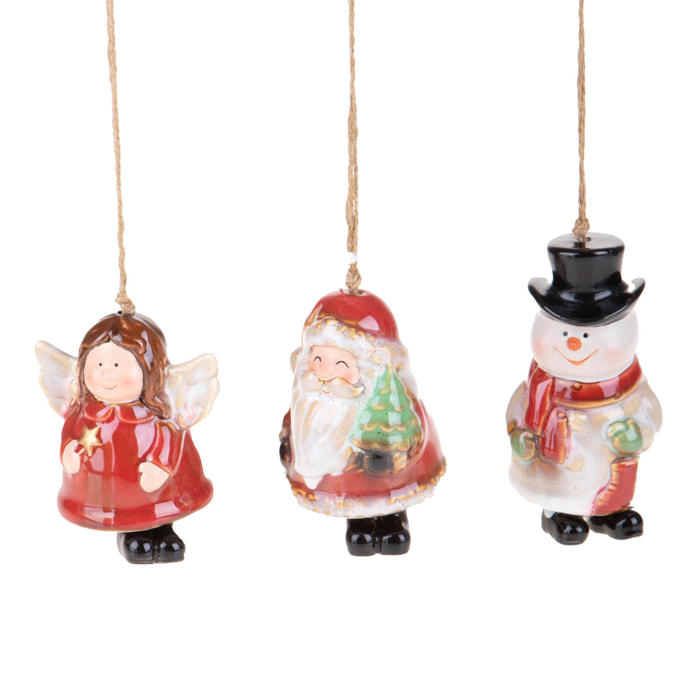 Set di 3 Soggetti Natale da appendere - Pezzi 1 - Colore Multicolore - 6,5x8,2Hx6,5cm - Bianchi Dino