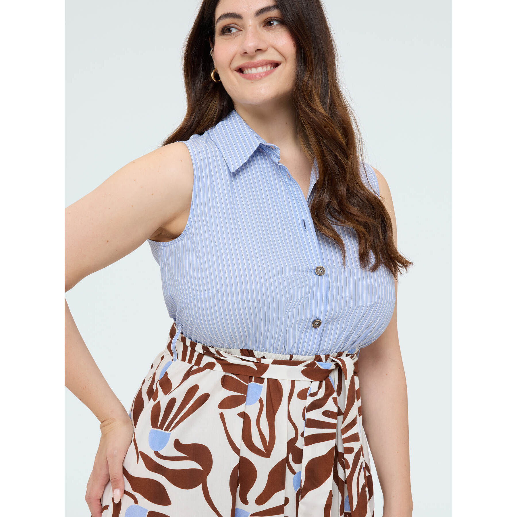 Fiorella Rubino - Vestido camisero sin mangas con estampado - Light - blue