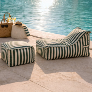 BOLOGNE Ensemble de poufs d’extérieur rayés vert déperlant