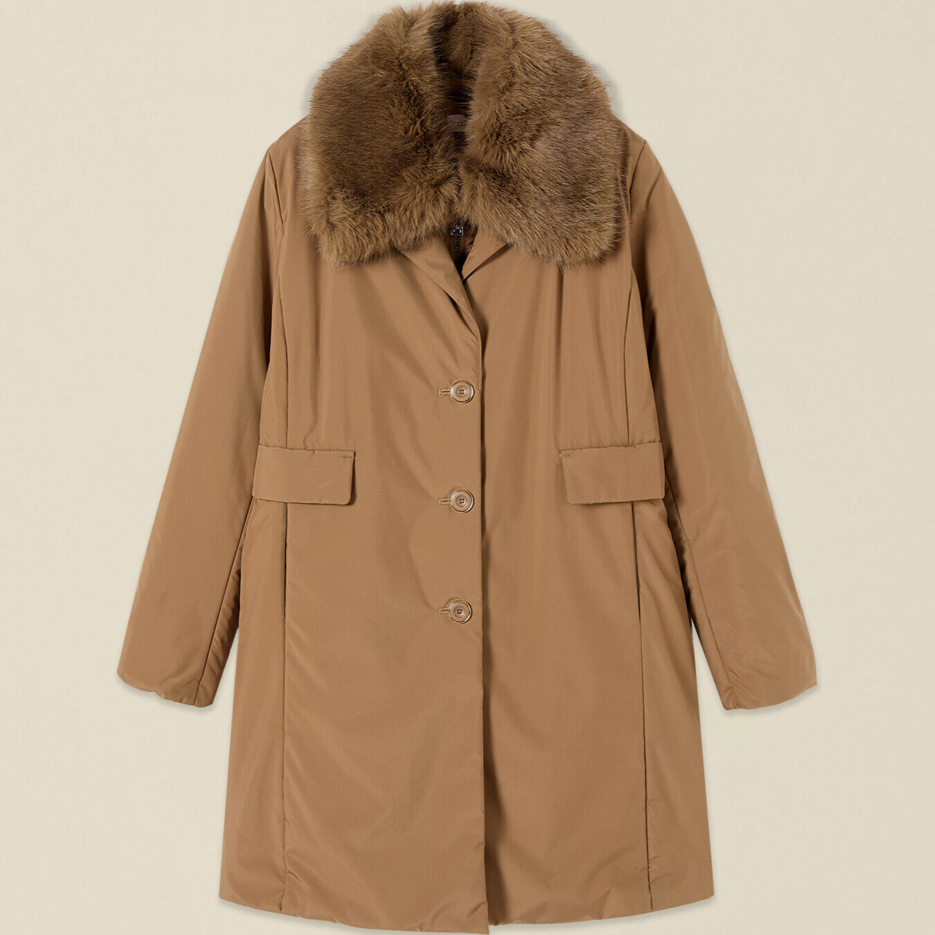 Oltre - Piumino dritto in nylon con collo bordato - Beige