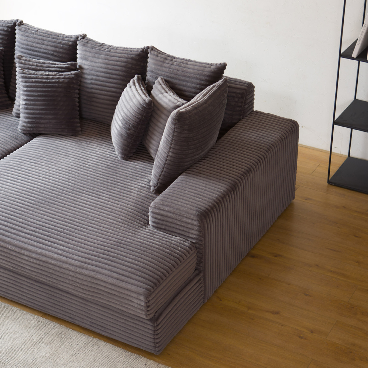 KENDARI Canapé 4 places assise profonde en velours côtelé gris anthracite