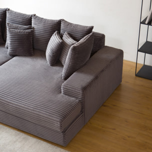 KENDARI Canapé 4 places assise profonde en velours côtelé gris anthracite