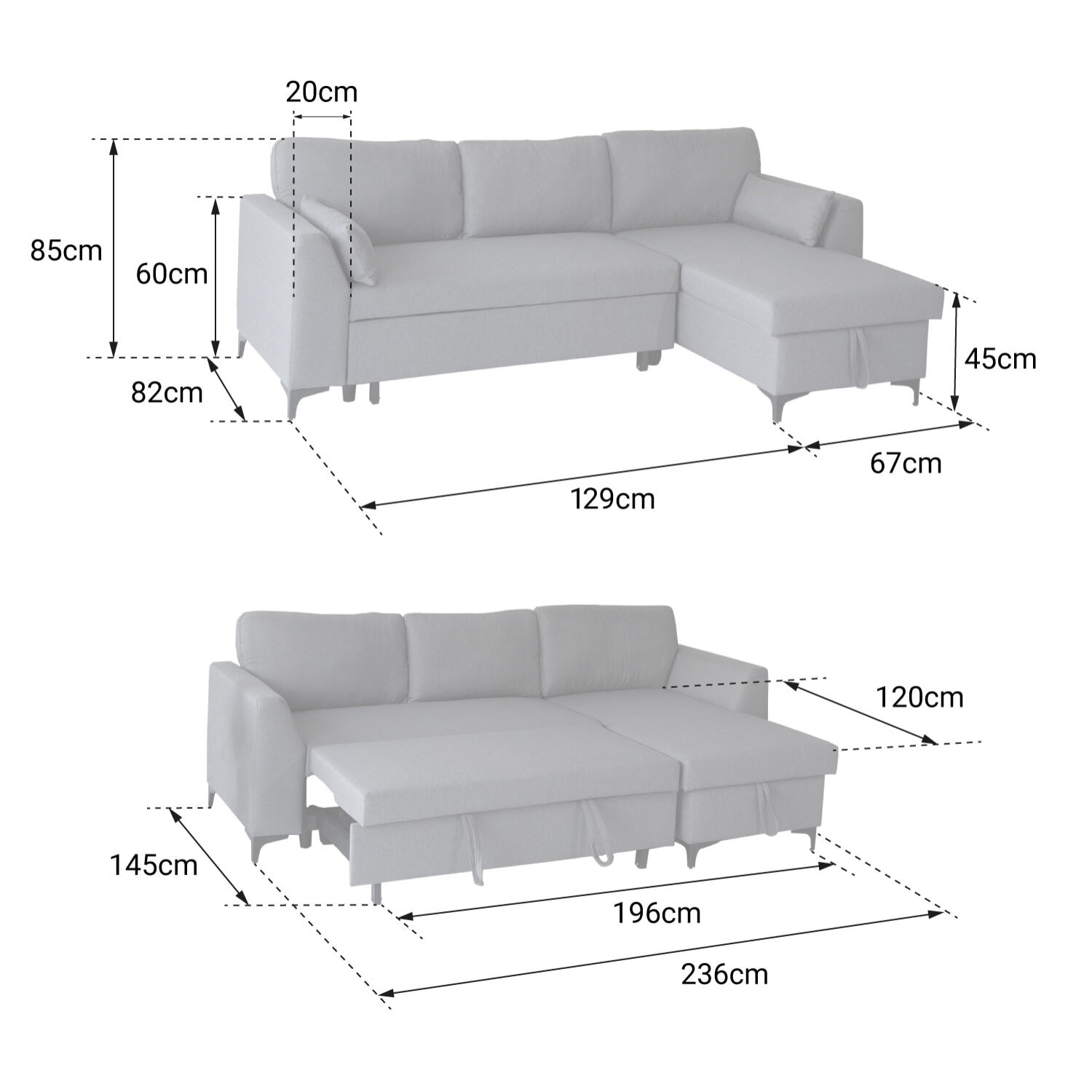 Canapé d'angle convertible LOGAN 3 places gris
