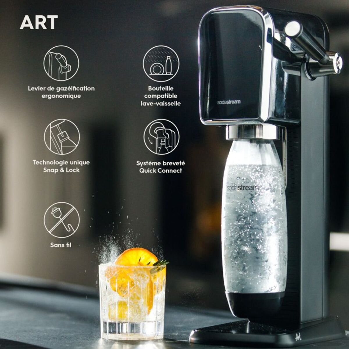 Machine à soda SODASTREAM ART Noire Pack Lave-Vaisselle