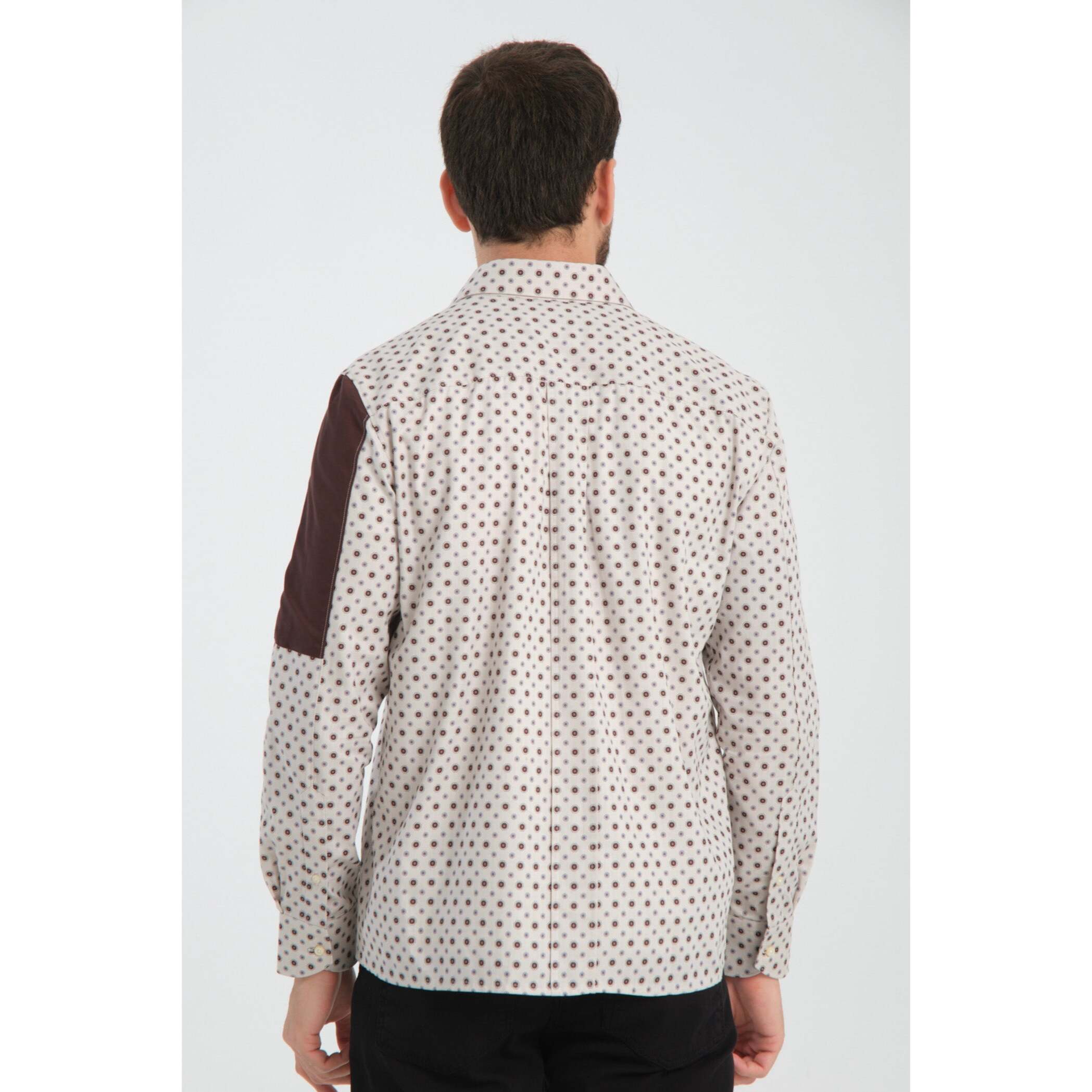 Camici Uomo Kent Popeline Fantasia Beige e Marrone