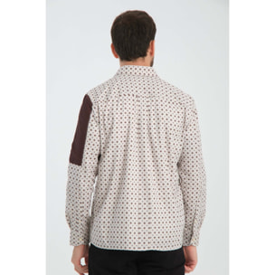 Camici Uomo Kent Popeline Fantasia Beige e Marrone