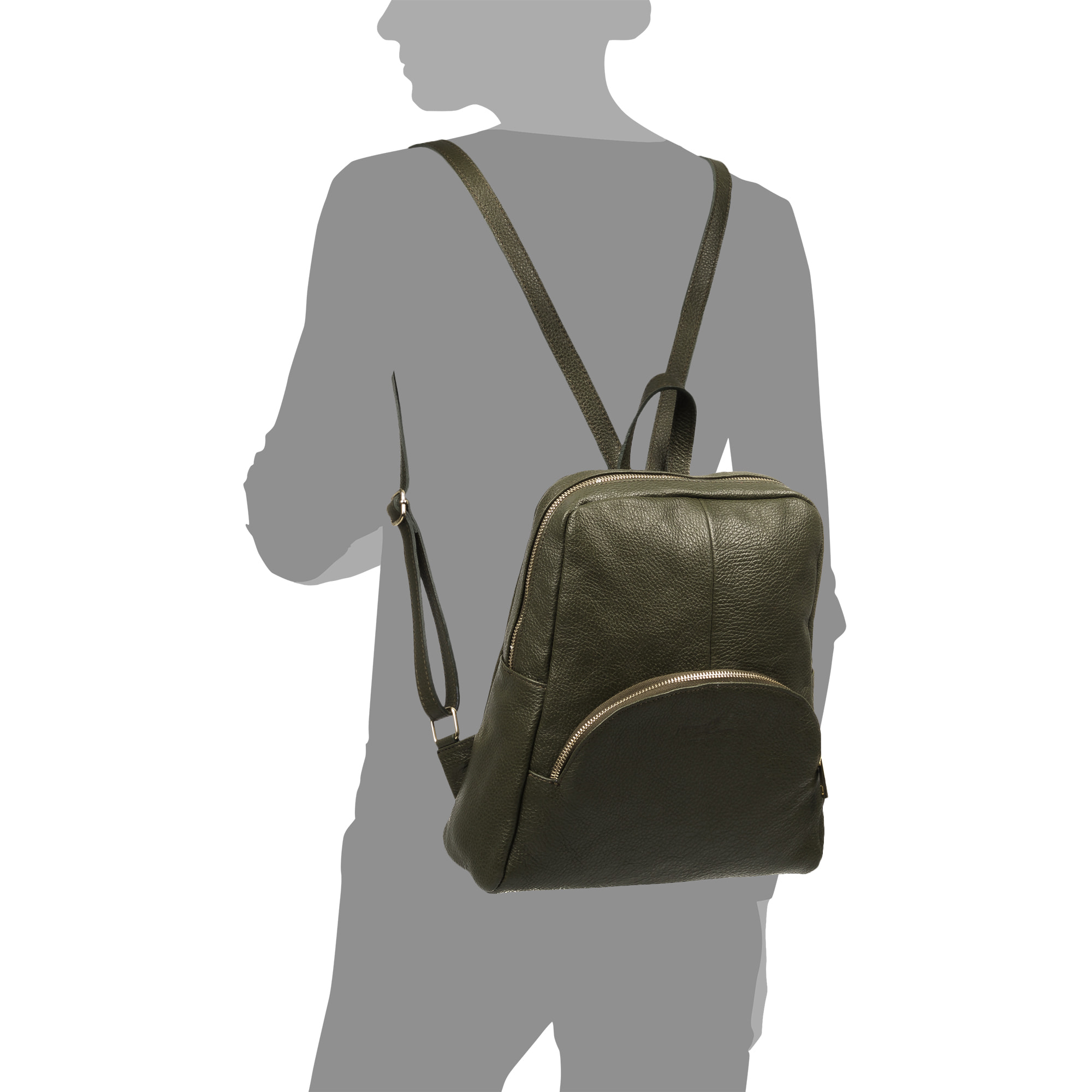 FIRENZE ARTEGIANI Monastier Borsa zaino da donna. Vera pelle Dollaro Made in Italy 28x8x32 Cm. Colore: verde scuro