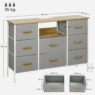 Cómoda con 8 Cajones Tapizado en Borreguito Cajonera de Tela con Estación de Carga Puerto USB Tipo-C y Estructura de Acero Cómoda para Dormitorio Pasillo Gris