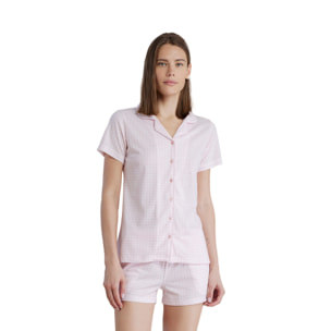 Pigiama donna in cotone con top manica corta e pantalone corto articolo vichy Noidinotte