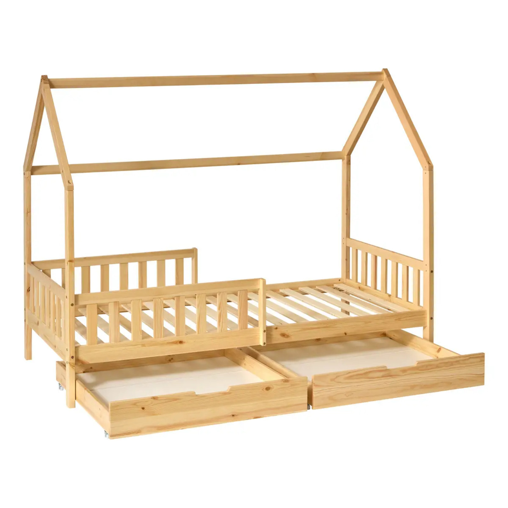 Lit cabane enfant Bosco 2 tiroirs 194,8x98x155,5cm Naturel
