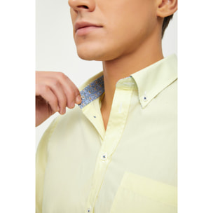 Camicia Uomo 1 Bottone Button Down Manica Corta Slim Cotone Poliestere Oxford Giallo