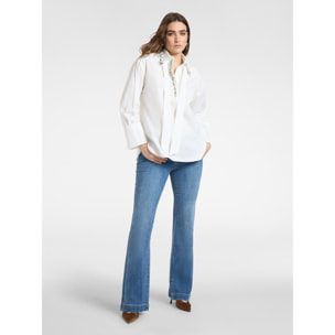 Elena Mirò - Camicia in popeline con cristalli - Bianco