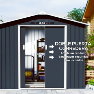 Cobertizo de Jardín 2,42m² con Base de Refuerzo Sin Suelo 213x130x185 cm Caseta de Jardín Exterior con Puertas Correderas Claraboya 4 Ventanas para Almacenamiento de Herramientas Gris Oscuro
