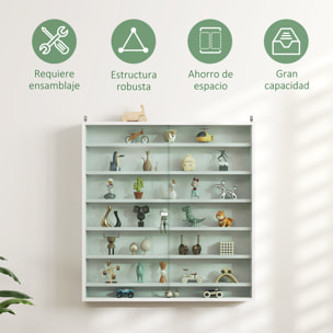 Vitrina Expositora para Colecciones de 7 Niveles, Vitrina de Pared, con Estantes Ajustables y 2 Puertas Correderas de Vidrio, para Perfumes, Figuras de Decoración, 80x9,5x83 cm, Blanco
