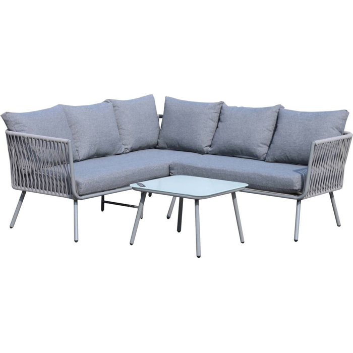Salon de jardin en corde tressée "Zanzibar" - Gris clair