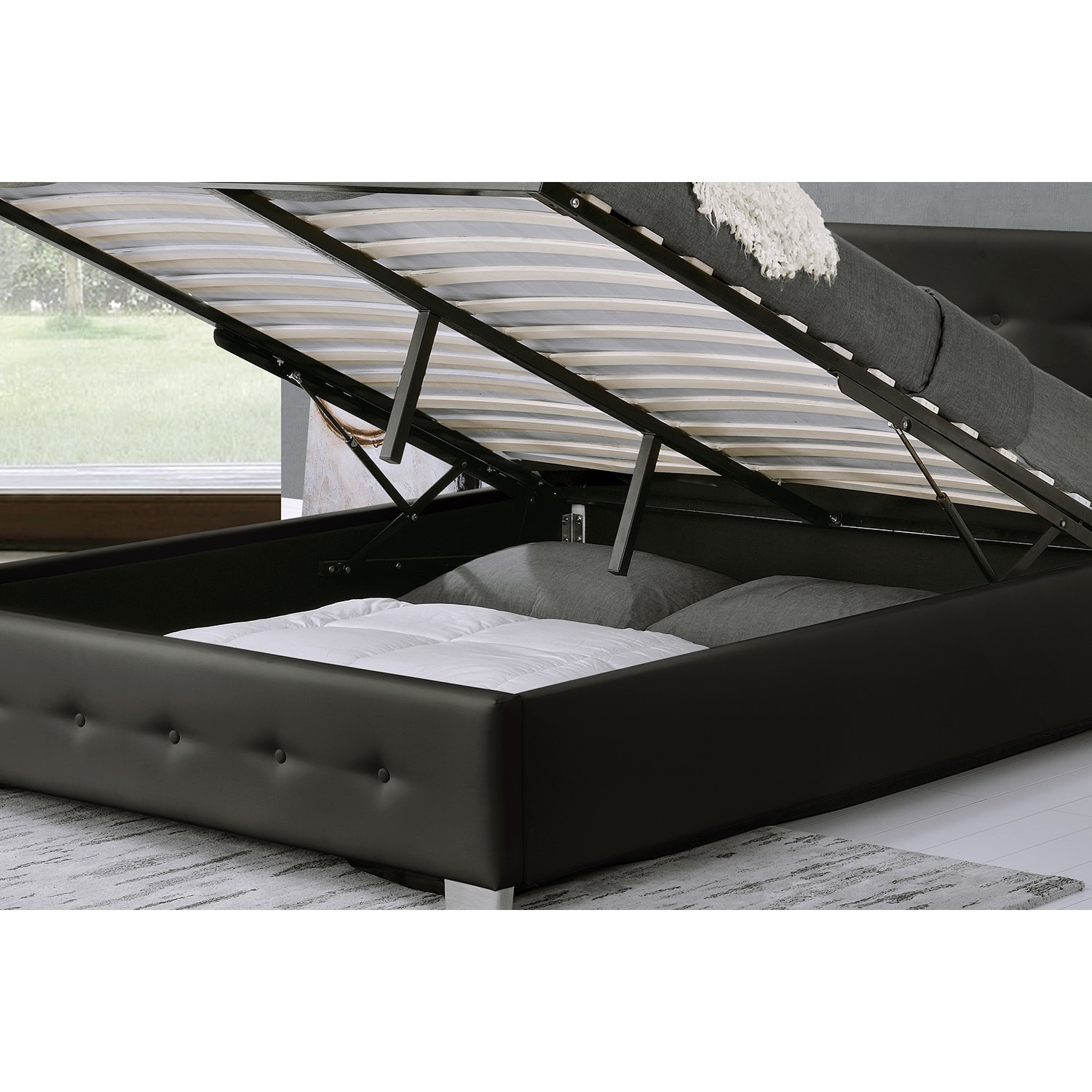 Stucture de lit avec coffre de rangement 140 x 190 cm noir BILBAO