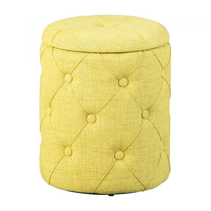 Pouf contenitore in tessuto imbottito giallo, 34 x 40 x 34, Giallo