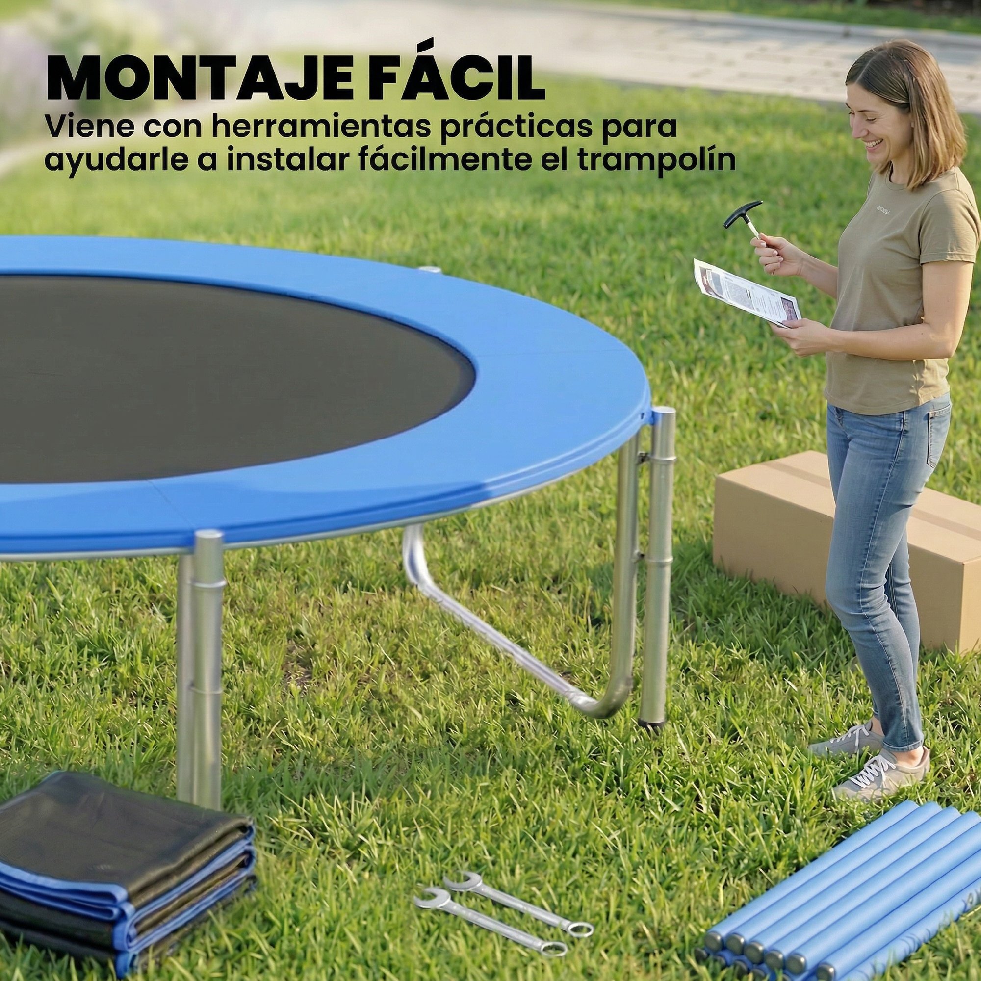 Cama Elástica para Niños Exterior Ø366 cm, Trampolín para Niños de +6 Años con Red de Seguridad, Escalera, Acolchado de Muelles y Marco de Acero Galvanizado, Carga 150 kg