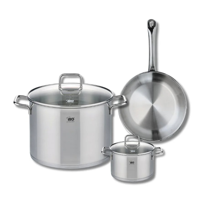 Ensemble de 1 Poêle de cuisson 24 cm et 2 faitouts 14 et 26 cm Elo Profi Citrin