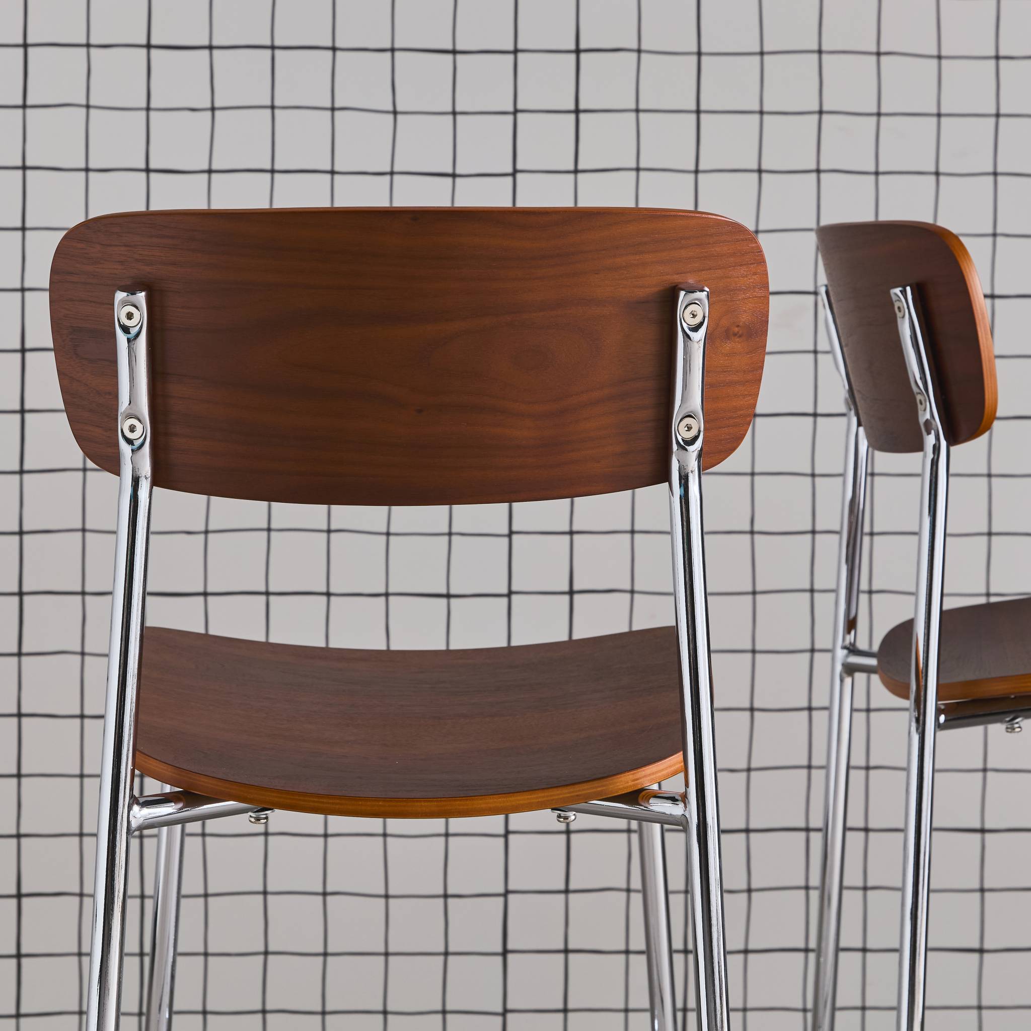 Tabouret de bar vintage métal et contreplaqué 66cm (lot de 2) TOBY