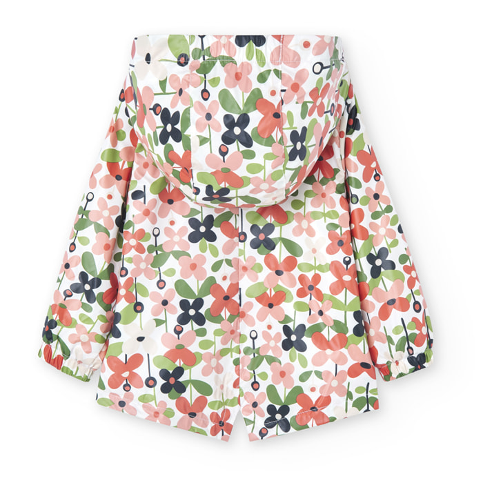 Parka tÃ©cnica niÃ±a, capucha, estampada de flores, rosa