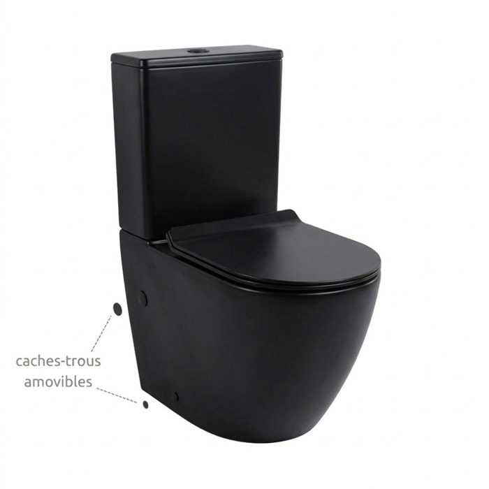 PixL WC à poser sans bride + abattant SoftClose + réservoir de chasse, alimentation par le bas, noir mat (CEPX030RREXVPBKMBI)